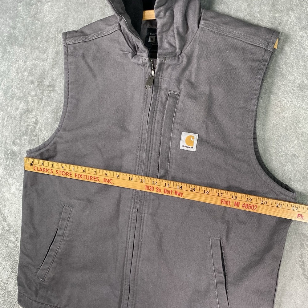 Carhartt Duck Canvas Fleece Lined Vest Mens M Relaxed Fit Gray Hooded 103837 GVL - Picture 14 of 15